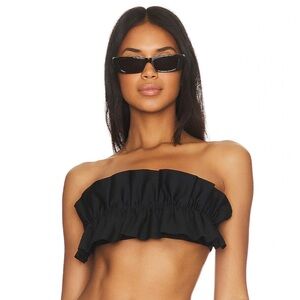 Lovewave Cota Ruffle Bikini Swim Top in Black